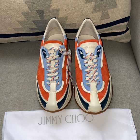 Jimmy Choo raine retro 90's sneakers wash red/blue 42 NWT - Picture 2 of 9